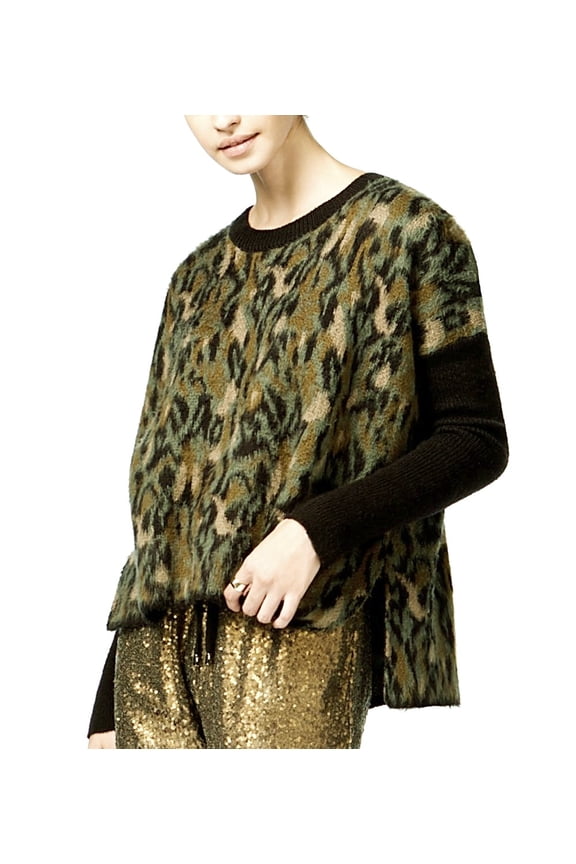 Rachel Roy Army Green Animal Print Faux Fur, Easy Fit Sweater, Women's XXL