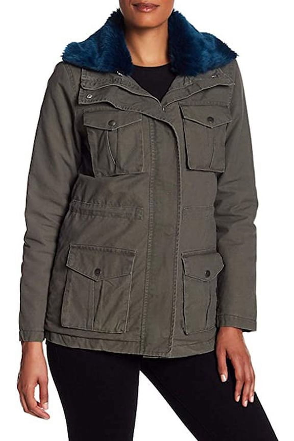 Rachel Roy Faux-Fur-Collar Utility & Lining Jacket Parka - Dark Olive (Small)