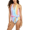 thumbnail image 1 of Rachel Roy OMBRE MULTI STRIPE Printed Halter One-Piece Swimsuit, US Small, 1 of 4