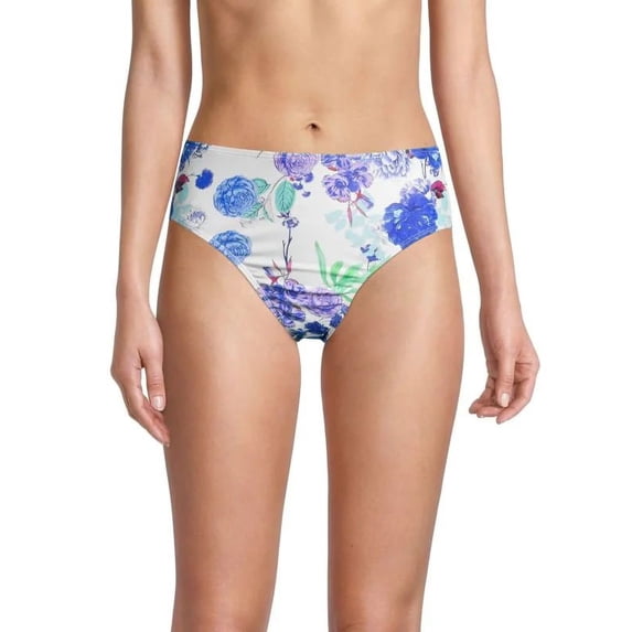 Rachel Roy WHITE MULTI Floral Ruched Bikini Brief Swim Bottom, US Small