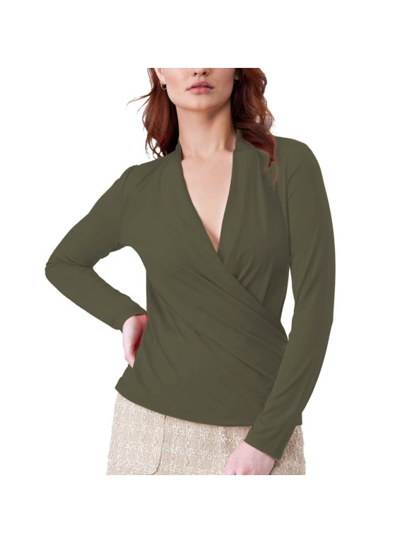 Rachel Roy Women's Drape Neck Long Sleeve Wrap Top (Green, XL)