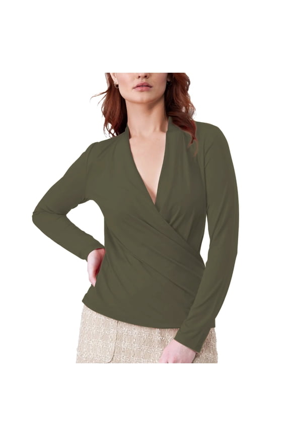 Rachel Roy Women's Drape Neck Long Sleeve Wrap Top (Green, XL)