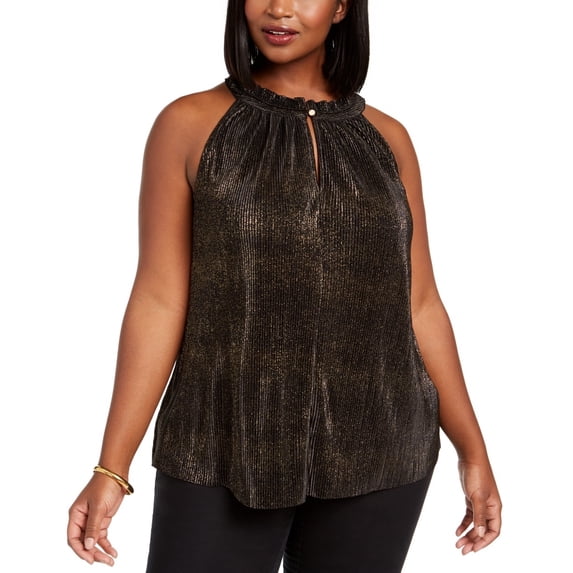Rachel Roy Women's Plus Size Andy Metallic Halter Tank Top Black Size 1X