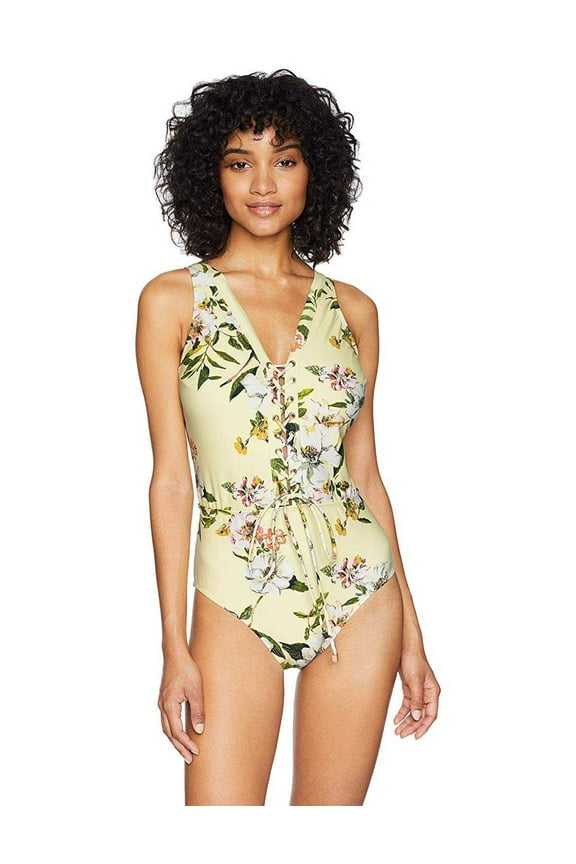Rachel Roy Women's Swim One Piece with Center Front Self Binding Neckline, Med