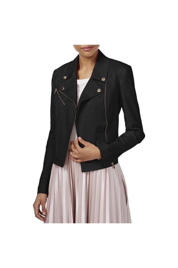 Rachel Roy Womens Asymmetrical Motorcycle Jacket, Black, Small