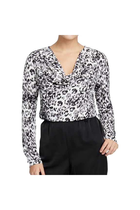 Rachel Roy Womens Axel Leopard-Print Pullover Blouse, White, Medium