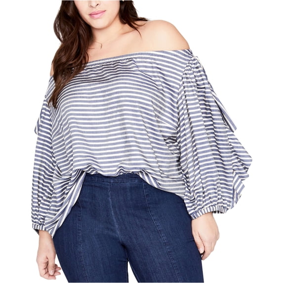 Rachel Roy Womens Balloon Sleeve Off the Shoulder Blouse, Metallic, Plus Size, 1X