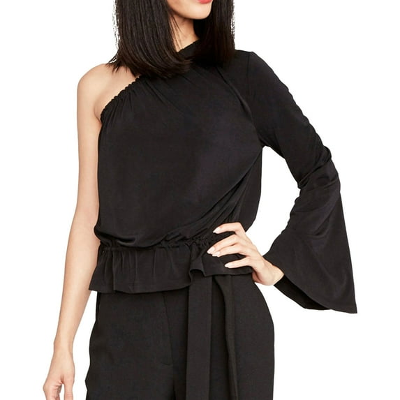 Rachel Roy Womens Bell-Sleeved One Shoulder Blouse, Black, X-Large