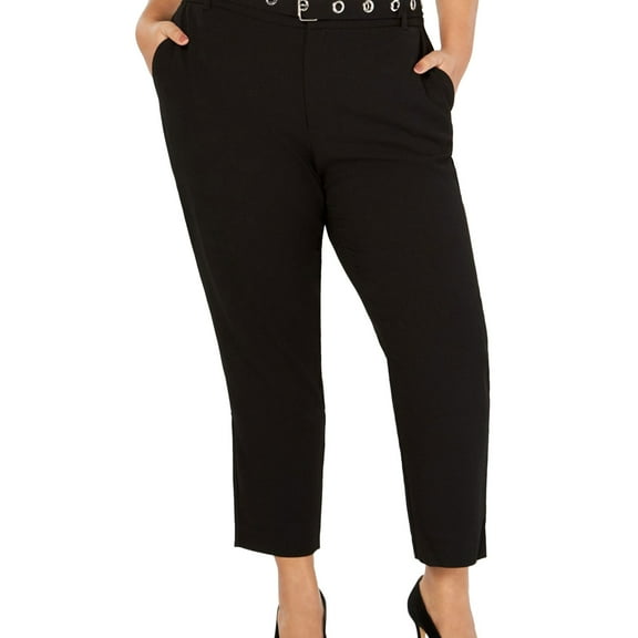 Rachel Roy Womens Belted Casual Cropped Pants, Black, Plus Size, 16W