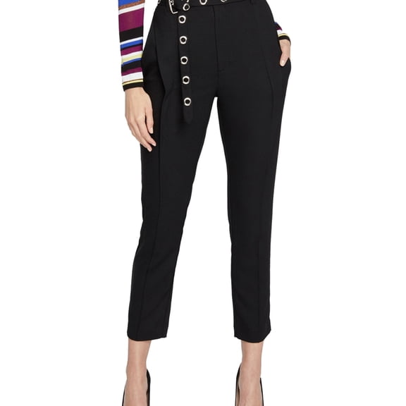 Rachel Roy Womens Belted Casual Trouser Pants, Black, 2