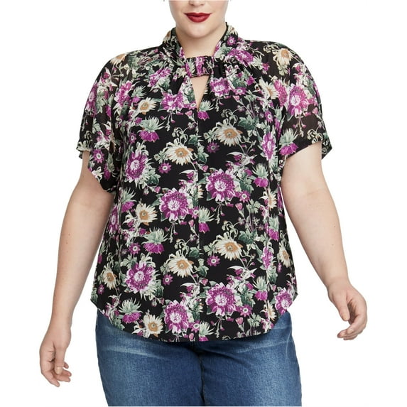 Rachel Roy Womens Chiffon Pullover Blouse, Black, Plus Size, 1X