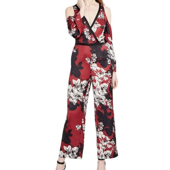 Rachel Roy Womens Cold-Shoulder Jumpsuit, Red, 8