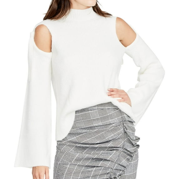 Rachel Roy Womens Cold Shoulder Knit Sweater, White, Medium