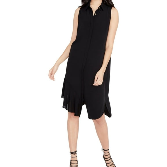 Rachel Roy Womens Crepe Shirt Dress, Black, Large