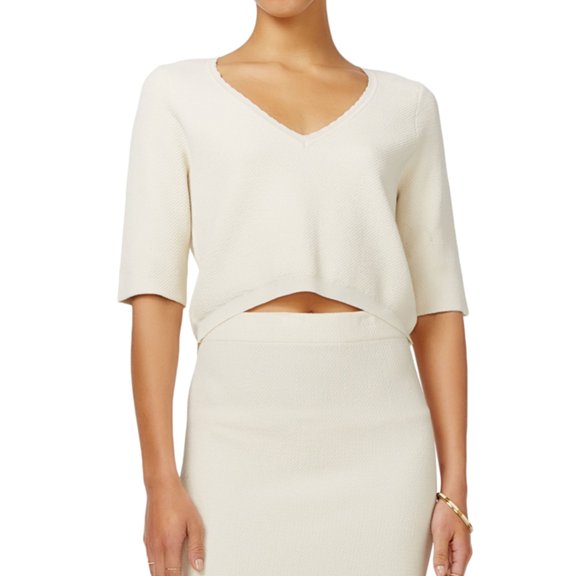 Rachel Roy Womens Crop Knit Blouse, Off-White, X-Small