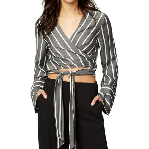 Rachel Roy Womens Cuffed Wrap Blouse, Black, 12