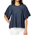 thumbnail image 1 of Rachel Roy Womens Denim Ruffle-Trim Pullover Blouse, Blue, Small, 1 of 1