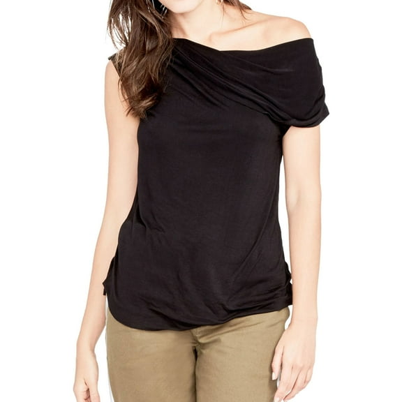 Rachel Roy Womens Draped One Shoulder Blouse, Black, Medium