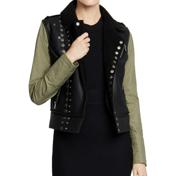 Rachel Roy Womens Faux-Fur Motorcycle Jacket, Black, Large