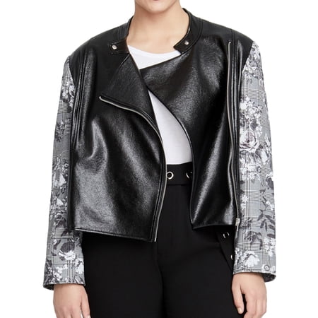 Rachel Roy Womens Faux-Leather Motorcycle Jacket, Black, Plus Size, 3X
