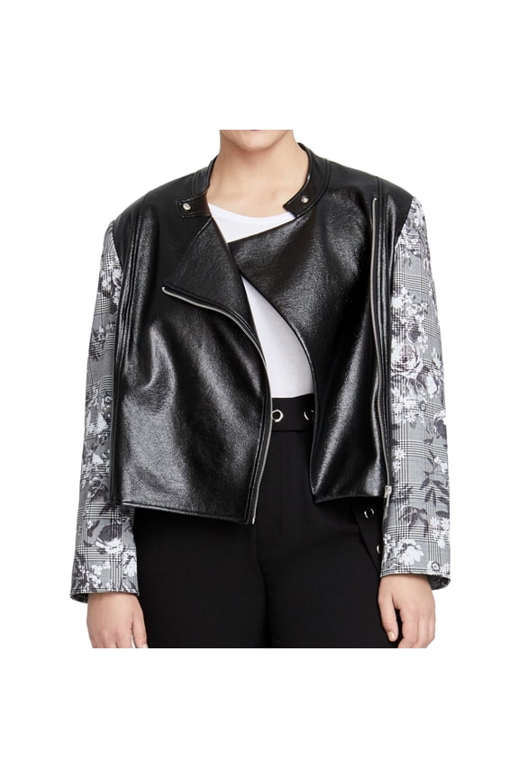 Rachel Roy Womens Faux-Leather Motorcycle Jacket, Black, Plus Size, 3X