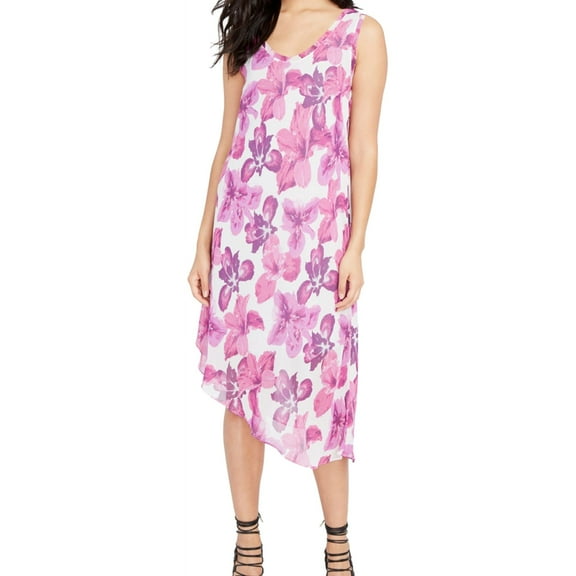 Rachel Roy Womens Floral Asymmetrical Dress, Purple, XX-Large