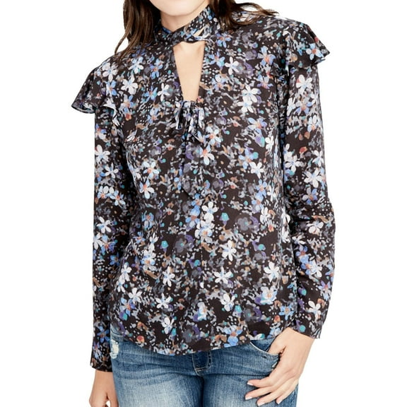 Rachel Roy Womens Floral Knit Blouse, Black, 4