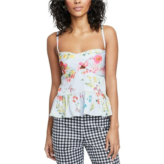 Rachel Roy Womens Floral Peplum Blouse, Blue, 14