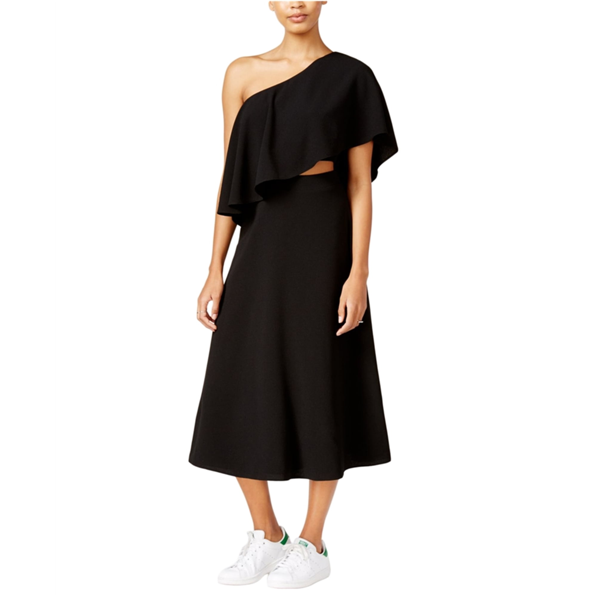 Black One Shoulder Flounce Midi Dress by Rachel Roy Morocco