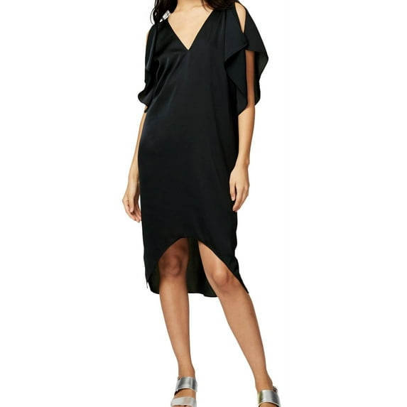 Rachel Roy Womens Flutter Sleeve High-Low Dress, Black, Small