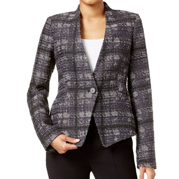 Rachel Roy Womens Frankie Printed Blazer Jacket, Grey, 12