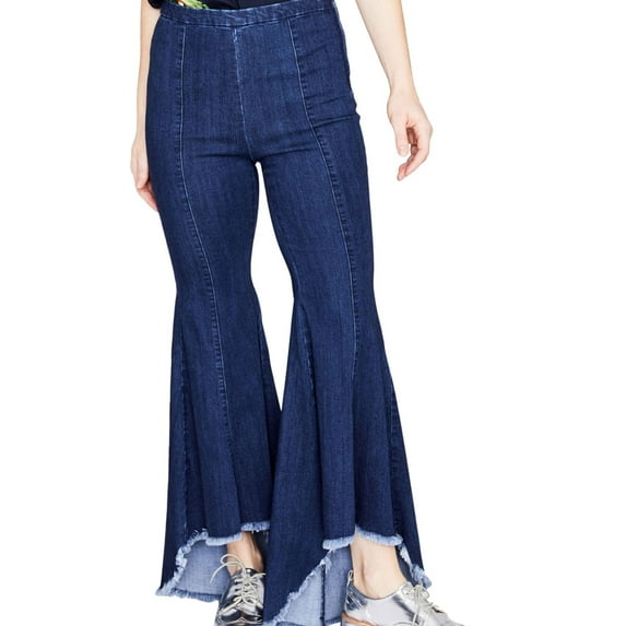 Rachel Roy Womens Frayed Hem Flared Cropped Jeans, Blue, 25