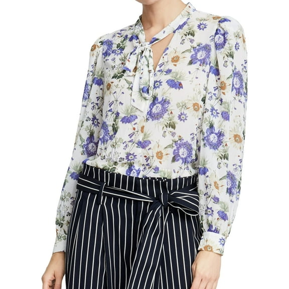 Rachel Roy Womens Gail Tied Neck Pullover Blouse, White, 10