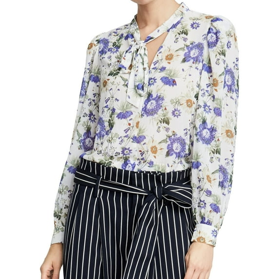 Rachel Roy Womens Gail Tied Neck Pullover Blouse, White, 10
