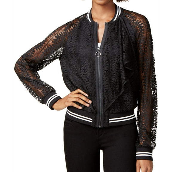 Rachel Roy Womens Lace Bomber Jacket, Black, Small