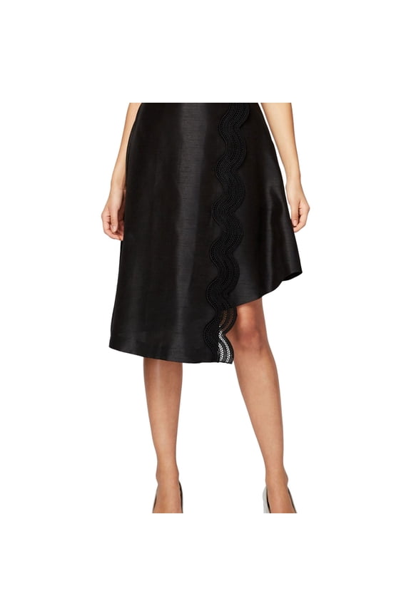 Rachel Roy Womens Lace-insert Asymmetrical A-line Skirt, Black, 8
