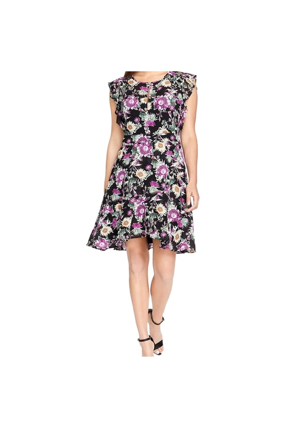 Rachel Roy Womens Lora Flounce Dress, Black, 6