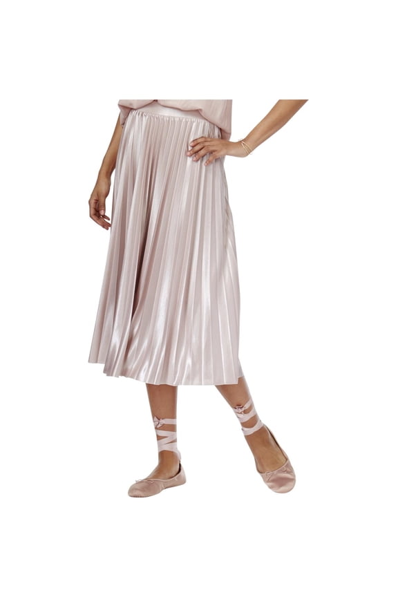 Rachel Roy Womens Metallic Pleated Midi Skirt Pink L