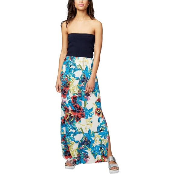 Rachel Roy Womens Mixed Media Strapless Dress, Blue, Medium