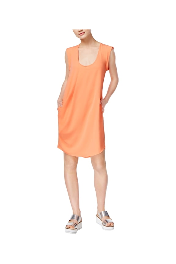Rachel Roy Women's Pleated Pocketed Dress Grapefruit M