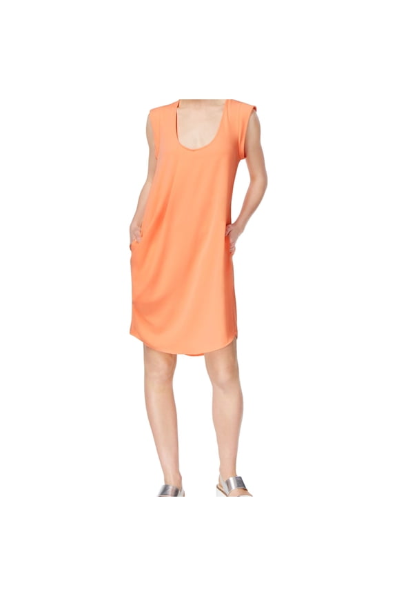 Rachel Roy Women's Pleated Pocketed Dress Grapefruit M
