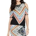 thumbnail image 1 of Rachel Roy Womens Printed Cold-Shoulder Pullover Blouse, Black, Medium, 1 of 3