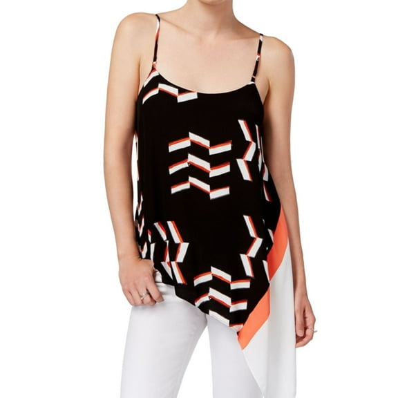 Rachel Roy Womens Printed Draped Tank Top, Black, Large