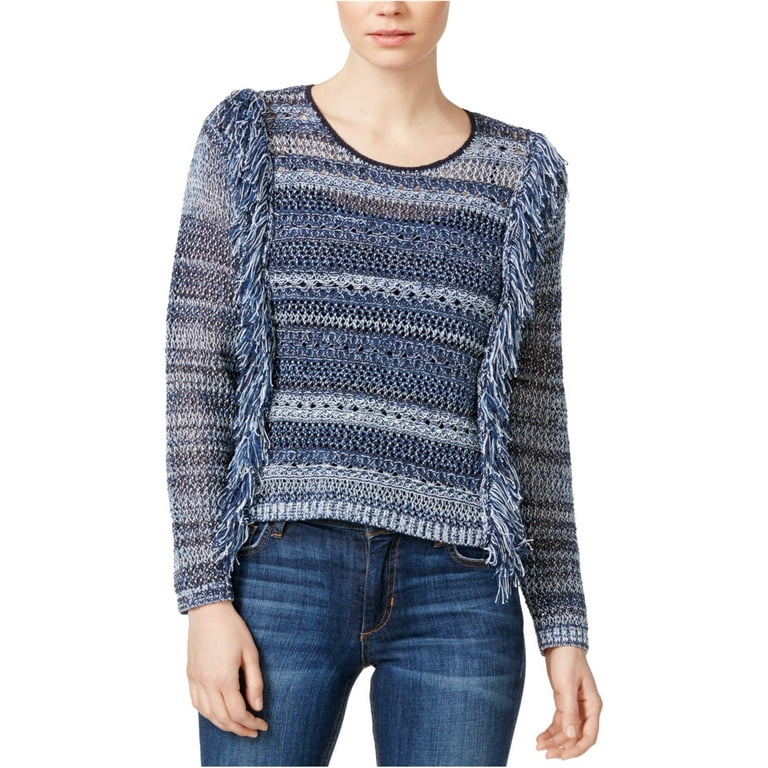 Rachel Roy Womens Printed Fringe Knit Sweater Blue Small Walmart