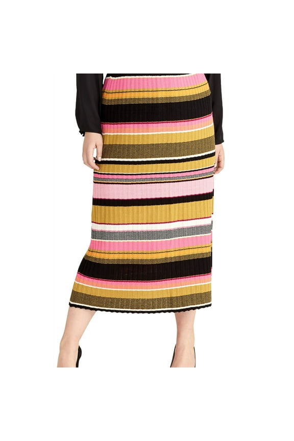 Rachel Roy Womens Pull-On Midi Skirt, Multicoloured, Plus Size, 3X