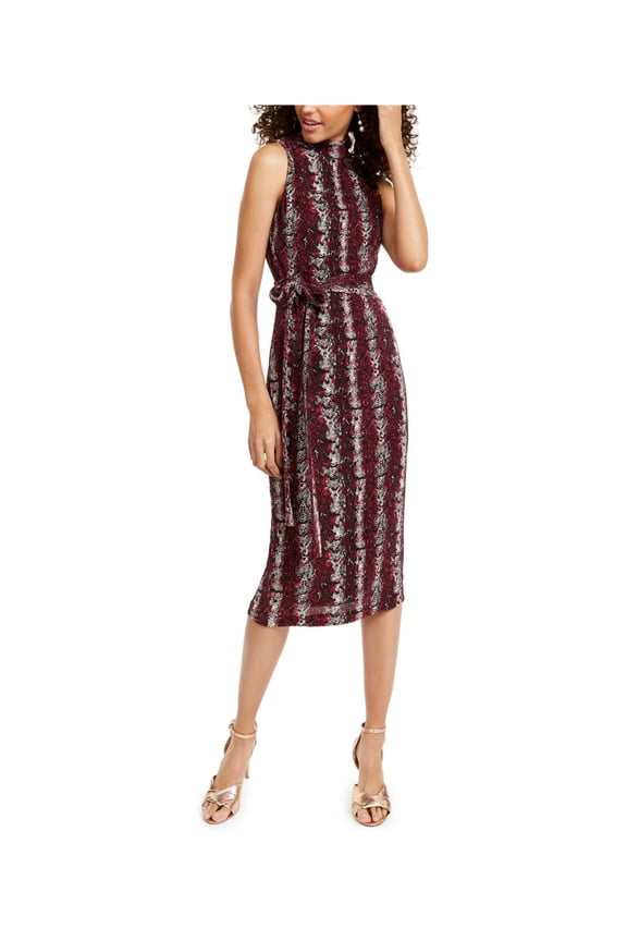 Rachel Roy Womens Ribbed Snake Print Midi Dress, Pink, Medium