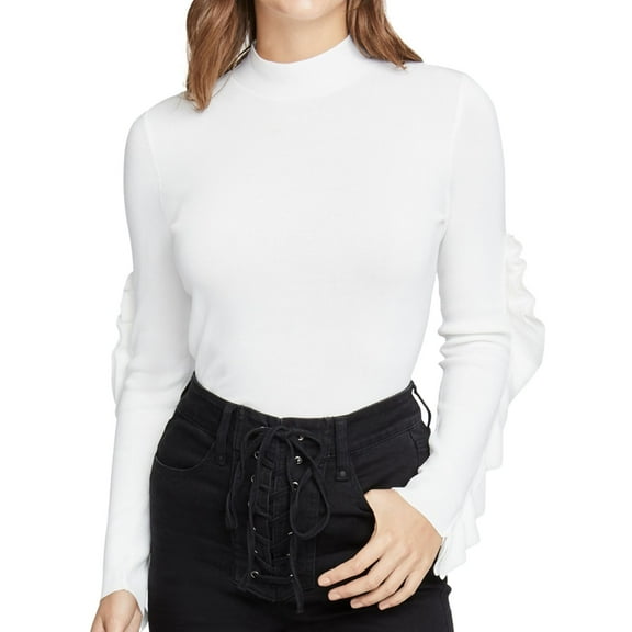 Rachel Roy Womens Ruffle-Sleeve Knit Sweater, White, Small