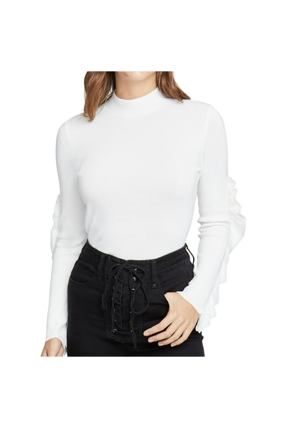 Rachel Roy Womens Ruffle-Sleeve Knit Sweater, White, Small