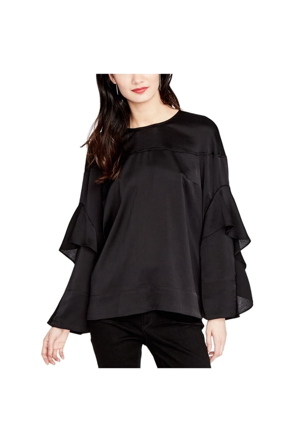 Rachel Roy Womens Ruffle-sleeve Tunic Blouse, Black, Medium