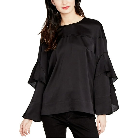 Rachel Roy Womens Ruffle-sleeve Tunic Blouse, Black, X-Large